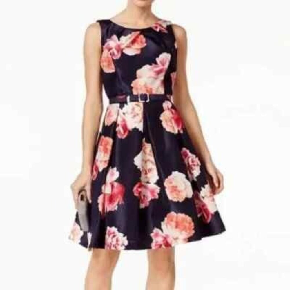 Y Jessica Howard Blue & Pink Floral Fit & Flare Sleeveless Tea Party Mini Dress